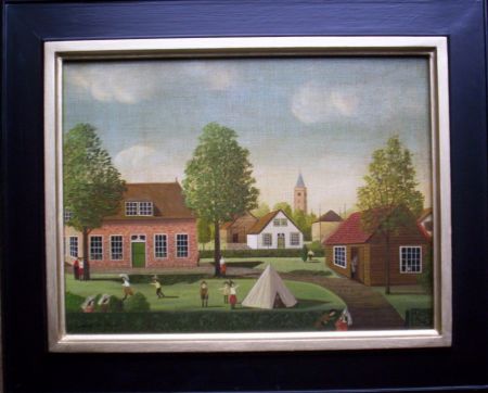 Verkocht.Haar.Jaap ter Haar.1922-1998.Dorpsgezicht met spelende kinderen